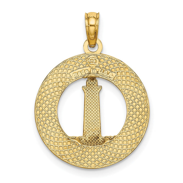Million Charms 14K Yellow Gold Themed Boothbay Harbor Round Frame With Lighthouse Charm