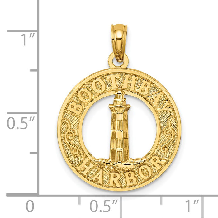 Million Charms 14K Yellow Gold Themed Boothbay Harbor Round Frame With Lighthouse Charm