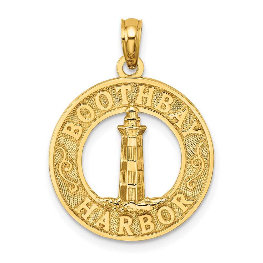 Million Charms 14K Yellow Gold Themed Boothbay Harbor Round Frame With Lighthouse Charm