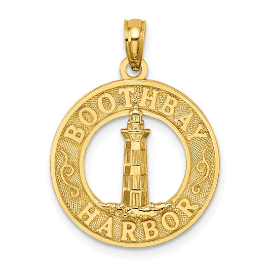 Million Charms 14K Yellow Gold Themed Boothbay Harbor Round Frame With Lighthouse Charm