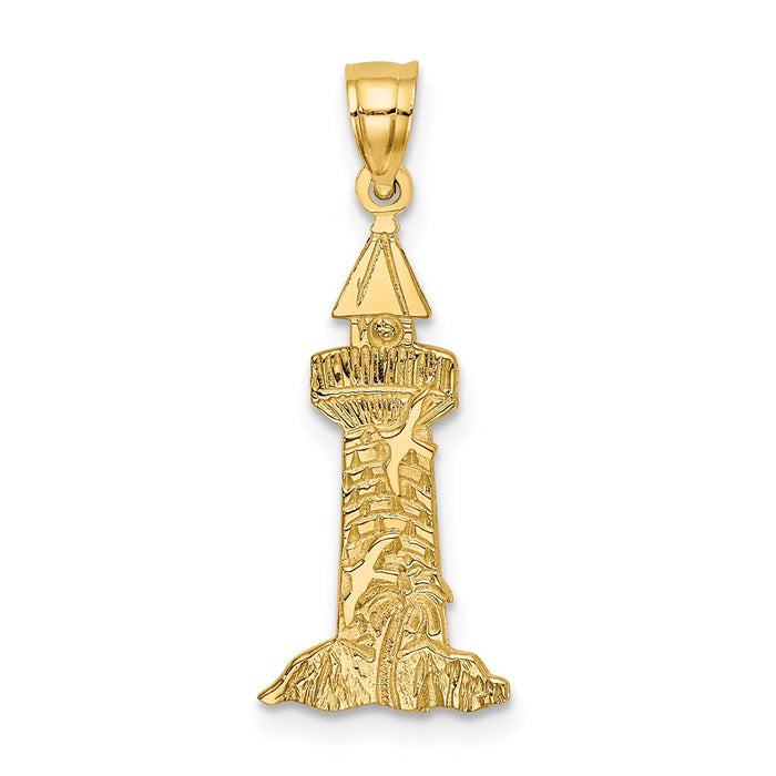 Million Charms 14K Yellow Gold Themed Lighthouse With Seagulls Charm