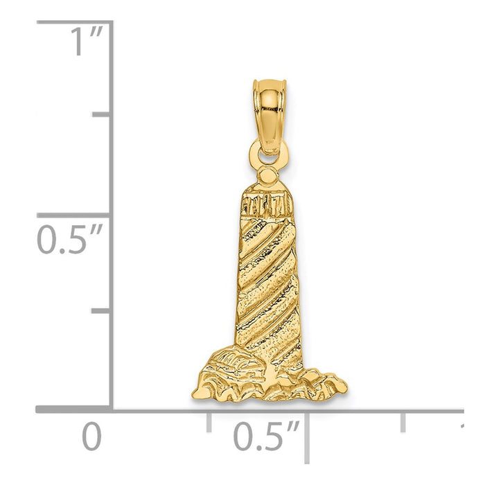 Million Charms 14K Yellow Gold Themed Small Lighthouse With Building Charm