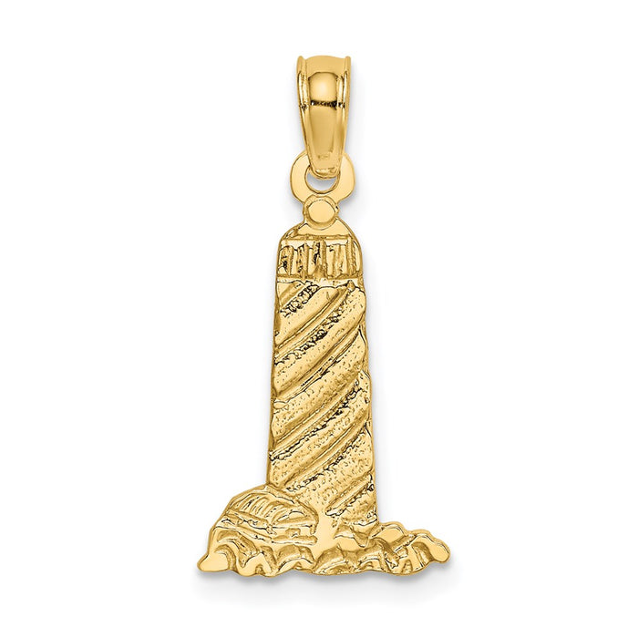 Million Charms 14K Yellow Gold Themed Small Lighthouse With Building Charm