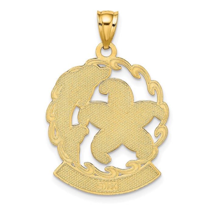 Million Charms 14K Yellow Gold Themed Puerto Rico Under Nautical Starfish & Dolphin In Wave Charm