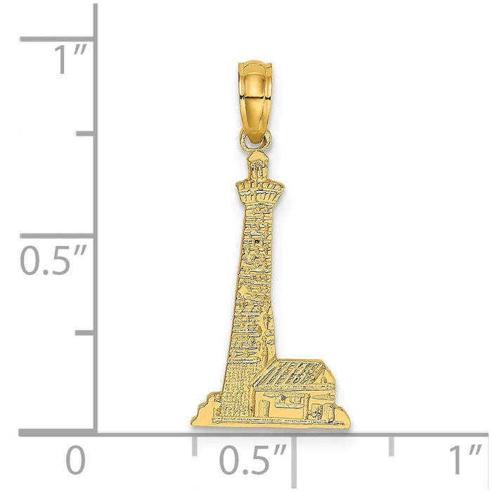 Million Charms 14K Yellow Gold Themed Lighthouse With Building Charm