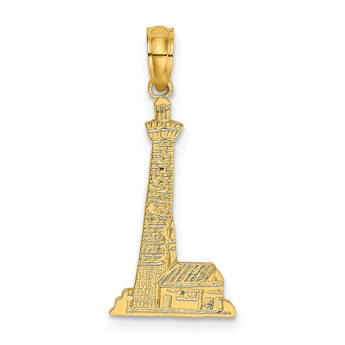 Million Charms 14K Yellow Gold Themed Lighthouse With Building Charm