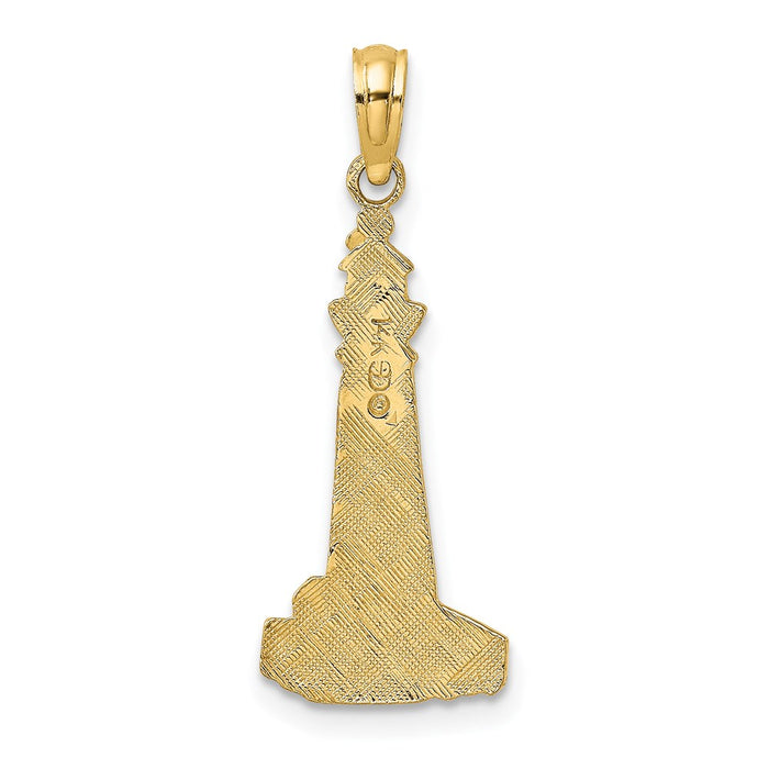 Million Charms 14K Yellow Gold Themed Flat & Textured Lighthouse Charm