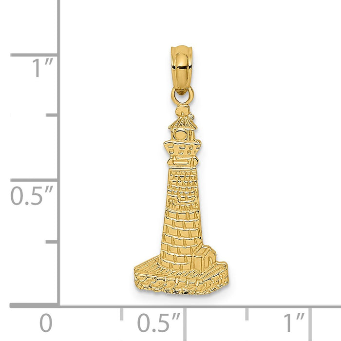 Million Charms 14K Yellow Gold Themed Flat & Textured Lighthouse Charm