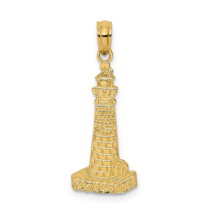 Million Charms 14K Yellow Gold Themed Flat & Textured Lighthouse Charm