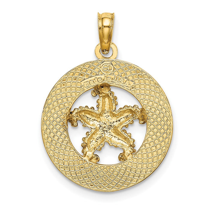 Million Charms 14K Yellow Gold Themed Boothbay Harbor Round Frame With Nautical Starfish Charm