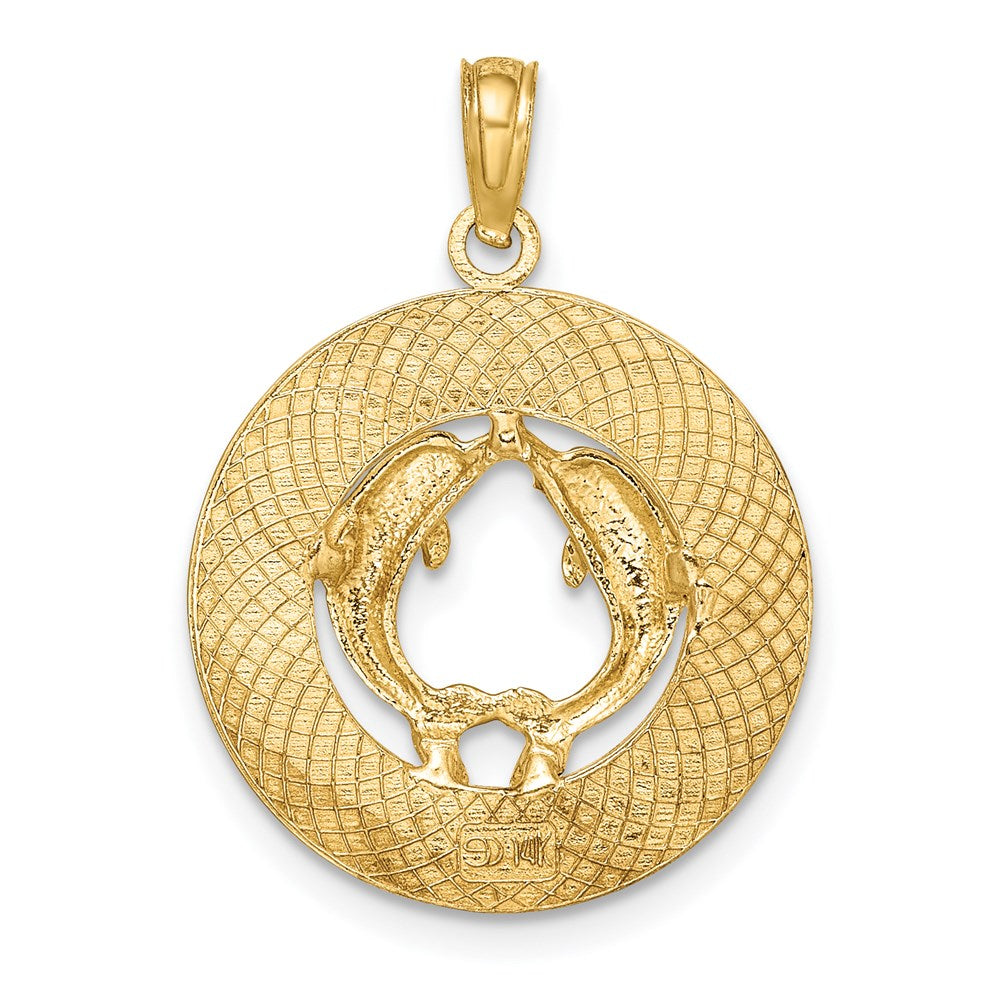 Million Charms 14K Yellow Gold Themed South Beach On Round Frame With Dolphins Charm