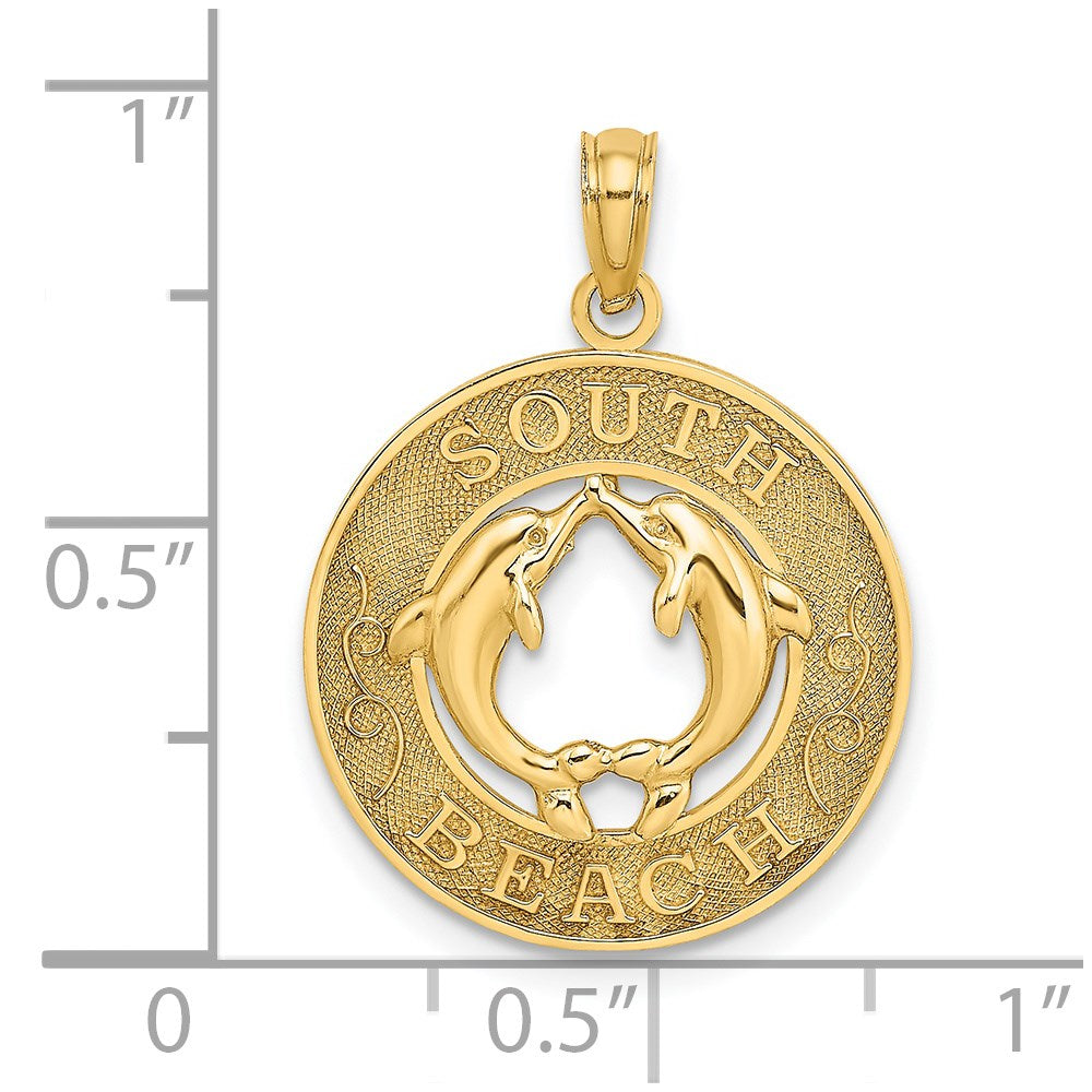 Million Charms 14K Yellow Gold Themed South Beach On Round Frame With Dolphins Charm