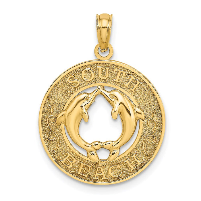 Million Charms 14K Yellow Gold Themed South Beach On Round Frame With Dolphins Charm