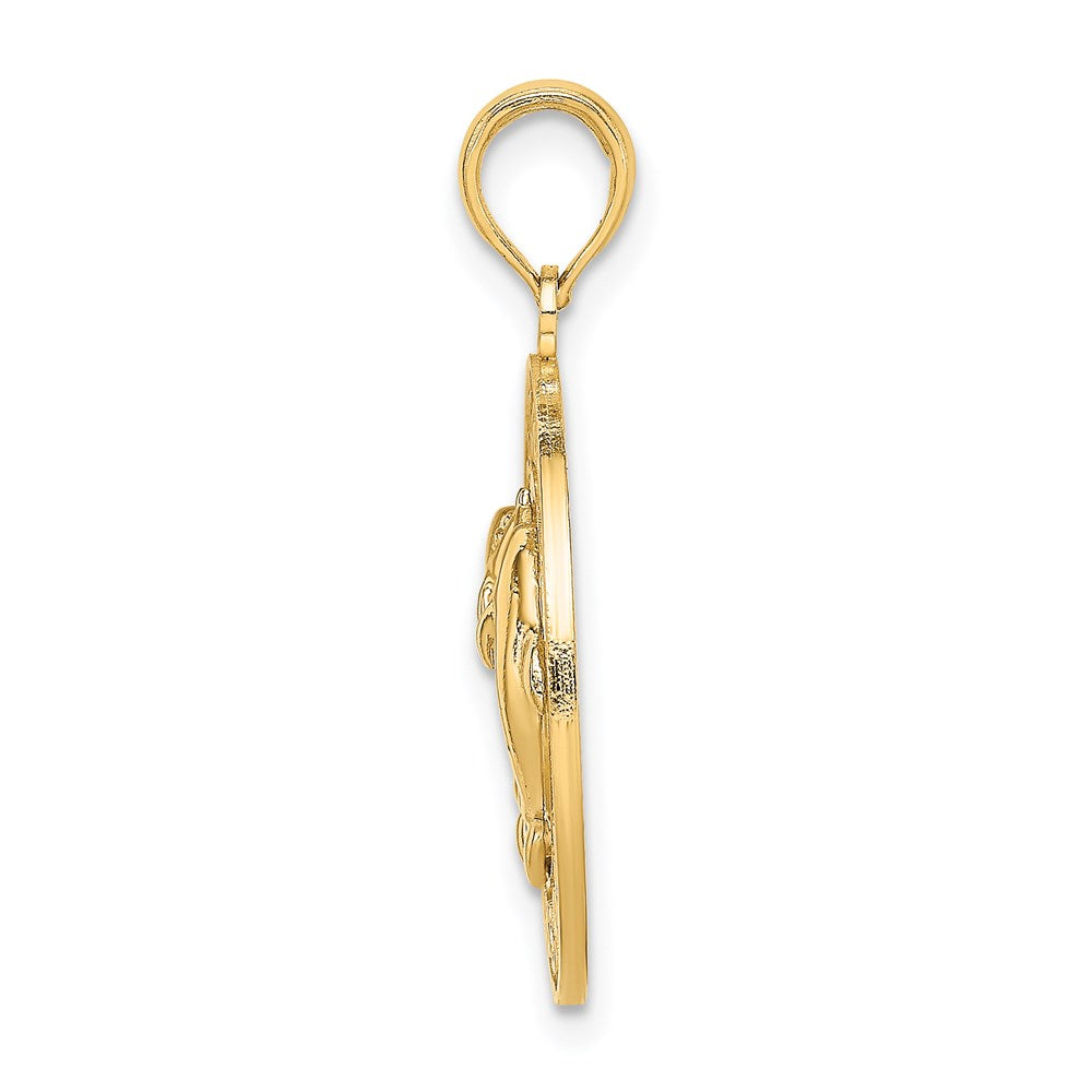 Million Charms 14K Yellow Gold Themed Nassau Round Frame With Dolphin Charm