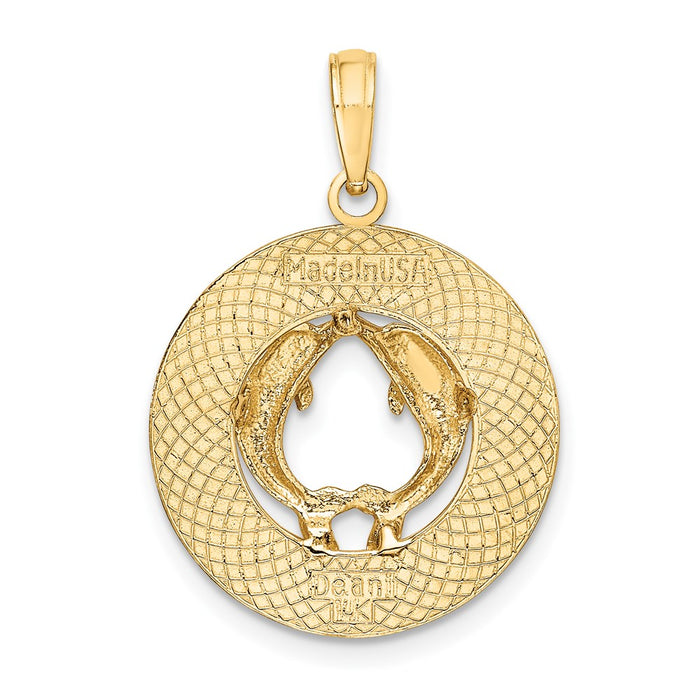 Million Charms 14K Yellow Gold Themed Nassau Round Frame With Dolphin Charm