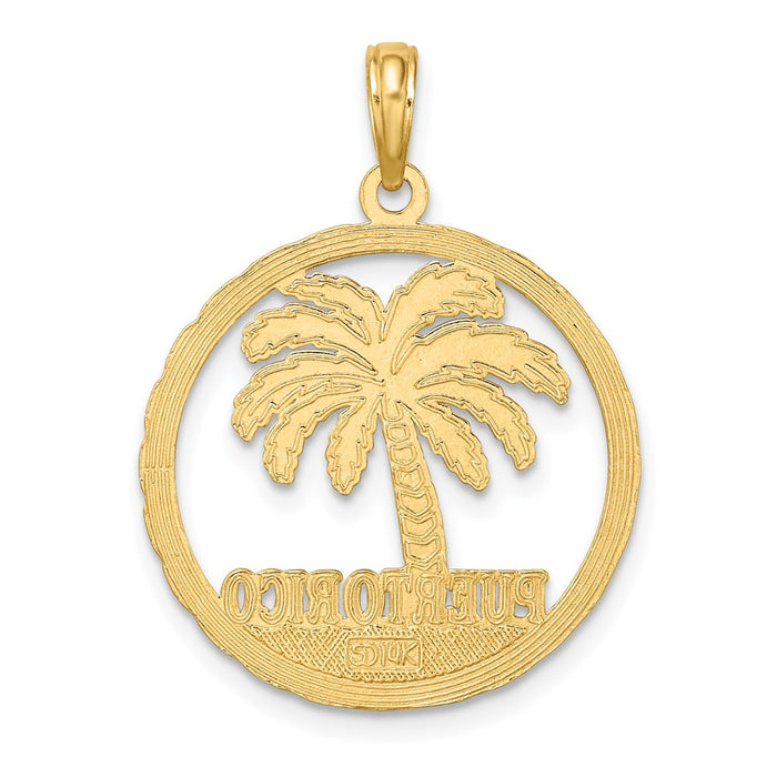 Million Charms 14K Yellow Gold Themed Puerto Rico Under Palm Tree In Disk Charm