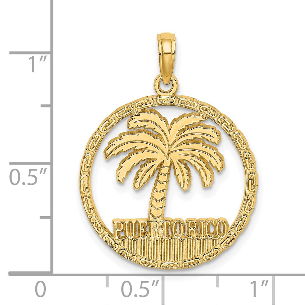 Million Charms 14K Yellow Gold Themed Puerto Rico Under Palm Tree In Disk Charm