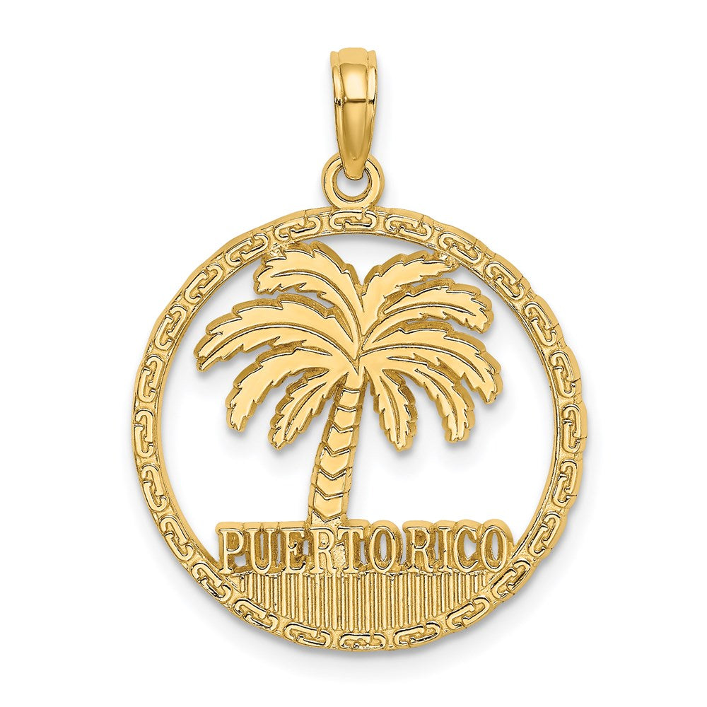 Million Charms 14K Yellow Gold Themed Puerto Rico Under Palm Tree In Disk Charm