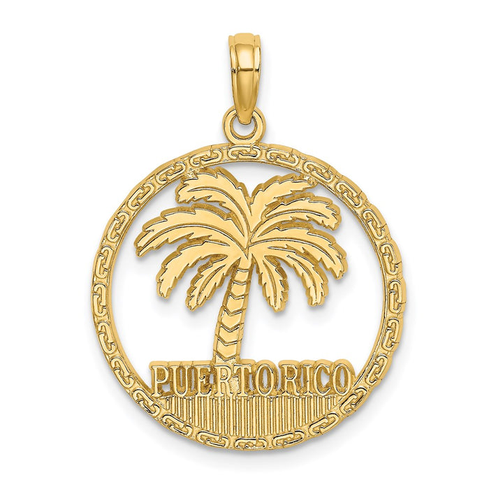 Million Charms 14K Yellow Gold Themed Puerto Rico Under Palm Tree In Disk Charm