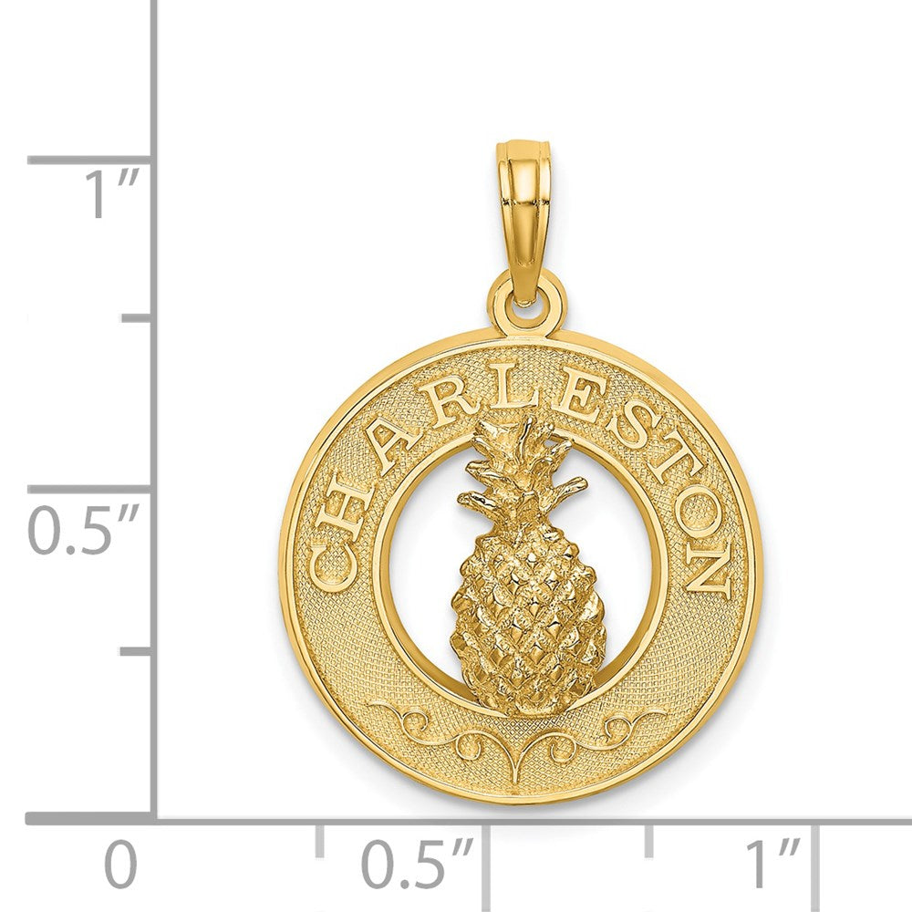 Million Charms 14K Yellow Gold Themed Charleston On Round Frame With Pineapple Charm
