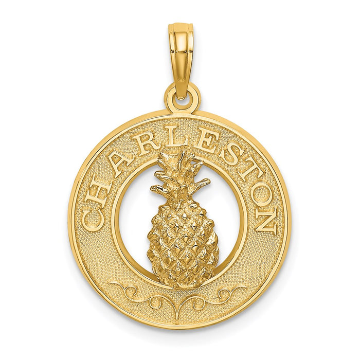 Million Charms 14K Yellow Gold Themed Charleston On Round Frame With Pineapple Charm