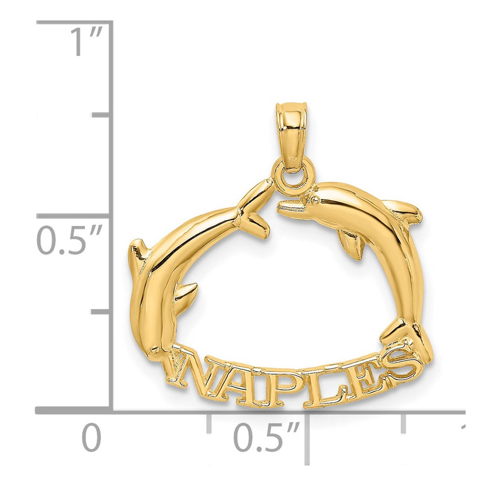 Million Charms 14K Yellow Gold Themed 2-D Naples With Dolphins Charm