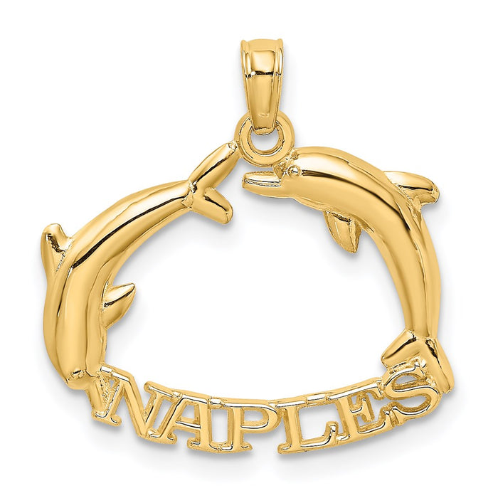 Million Charms 14K Yellow Gold Themed 2-D Naples With Dolphins Charm