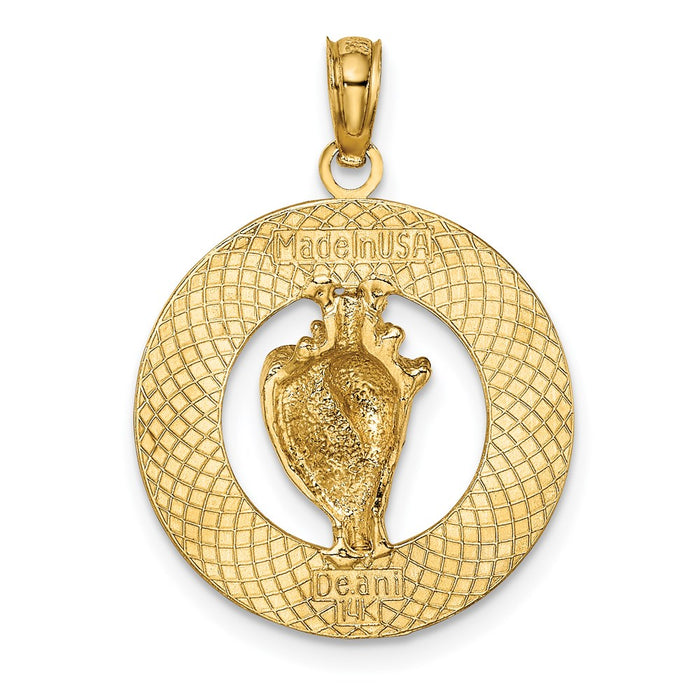 Million Charms 14K Yellow Gold Themed Antigua, W.I. On Round Frame With Conch Shell Charm