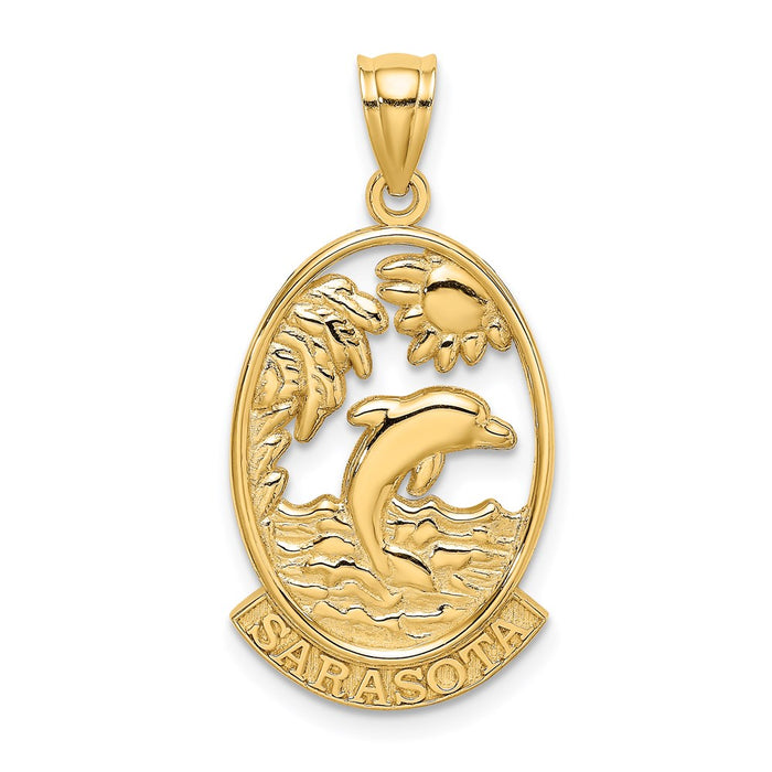 Million Charms 14K Yellow Gold Themed Sarasota With Dolphin & Sunset Charm