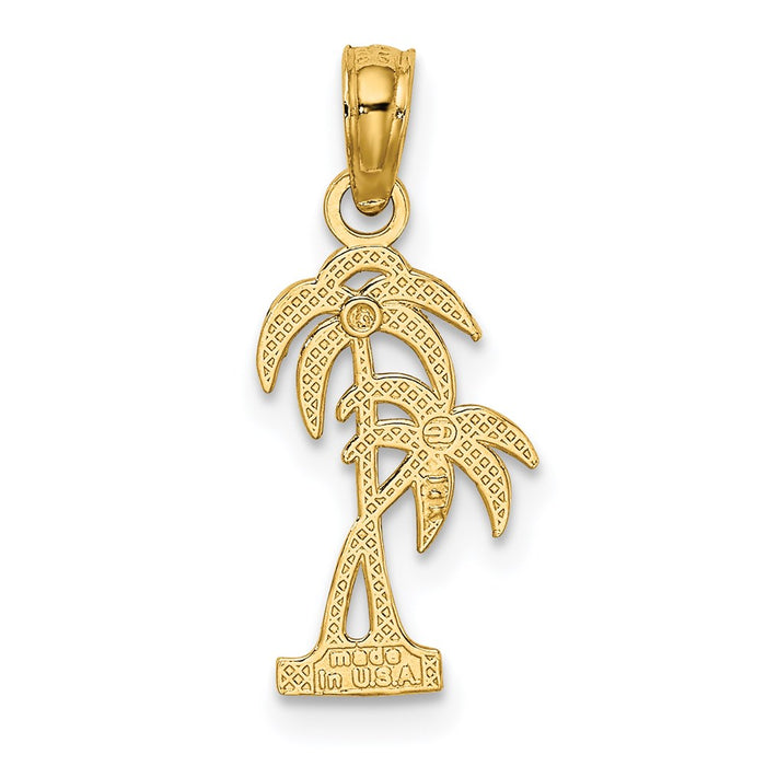 Million Charms 14K Yellow Gold Themed Textured Double Palm Tree Charm