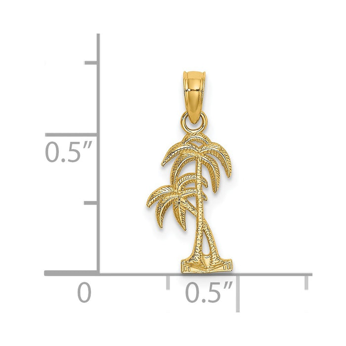 Million Charms 14K Yellow Gold Themed Textured Double Palm Tree Charm