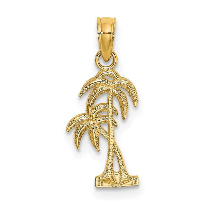 Million Charms 14K Yellow Gold Themed Textured Double Palm Tree Charm