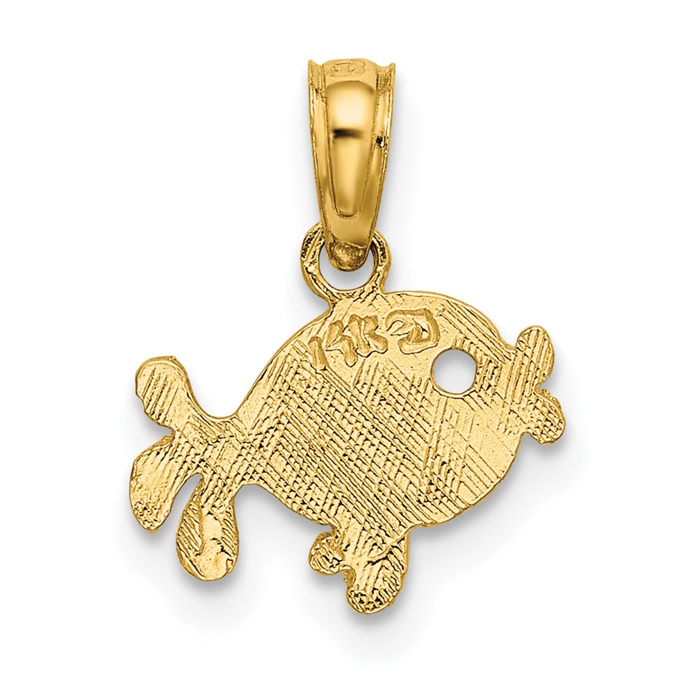 Million Charms 14K Yellow Gold Themed Flat & Engraved Playful Fish Charm