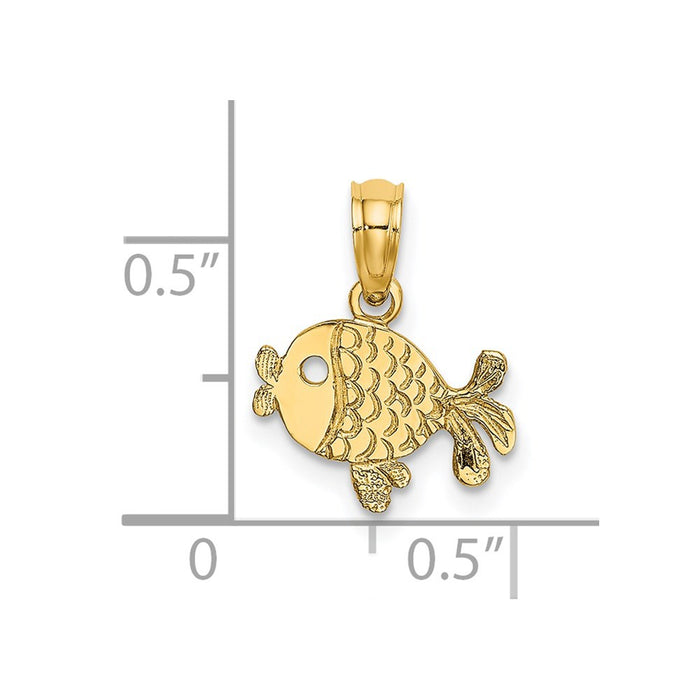 Million Charms 14K Yellow Gold Themed Flat & Engraved Playful Fish Charm