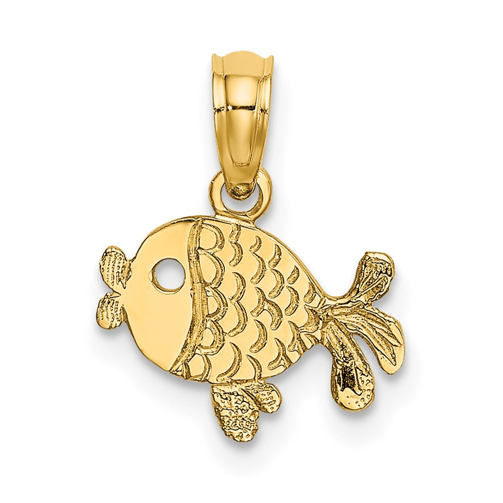 Million Charms 14K Yellow Gold Themed Flat & Engraved Playful Fish Charm