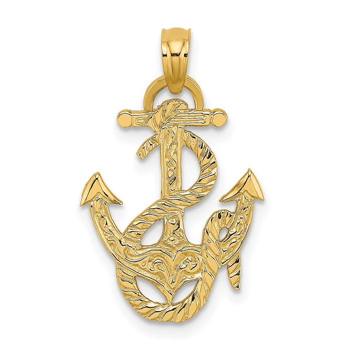 Million Charms 14K Yellow Gold Themed Polished Nautical Anchor & Rope Charm