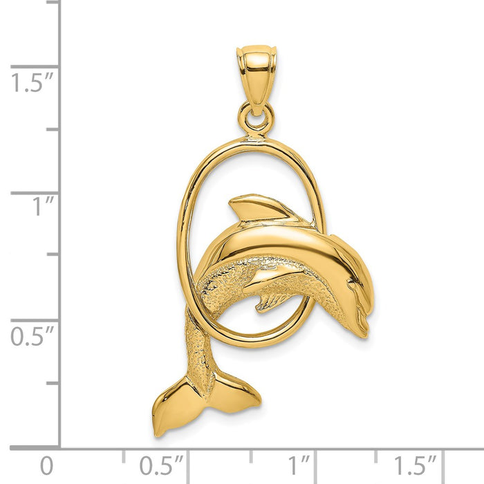 Million Charms 14K Yellow Gold Themed Dolphin Jumping Through Hoop Charm