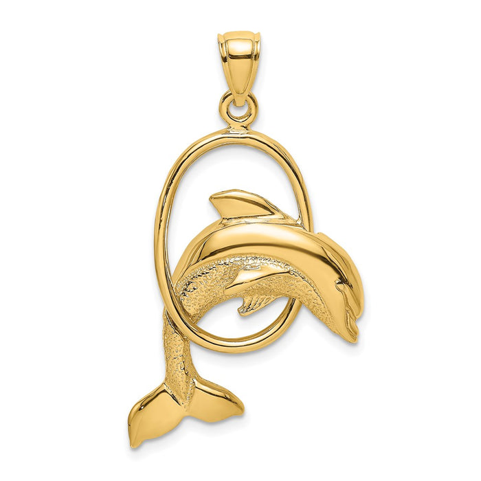 Million Charms 14K Yellow Gold Themed Dolphin Jumping Through Hoop Charm