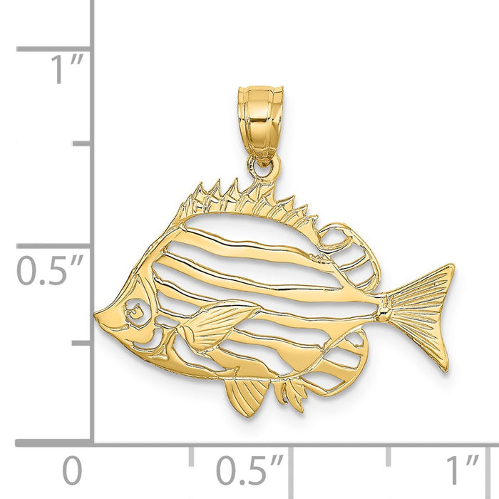 Million Charms 14K Yellow Gold Themed Polished Cut-Out Fish Charm