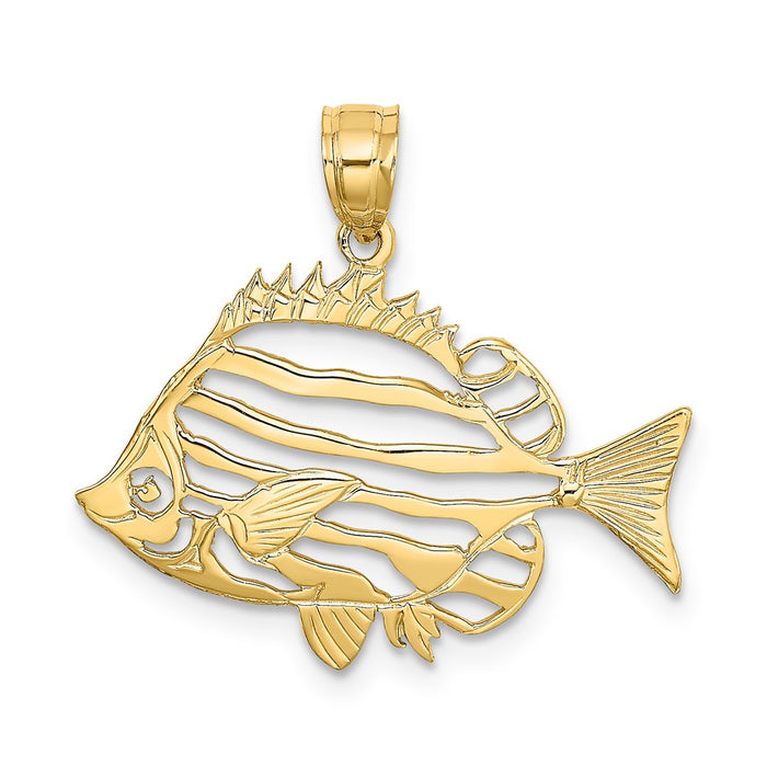 Million Charms 14K Yellow Gold Themed Polished Cut-Out Fish Charm