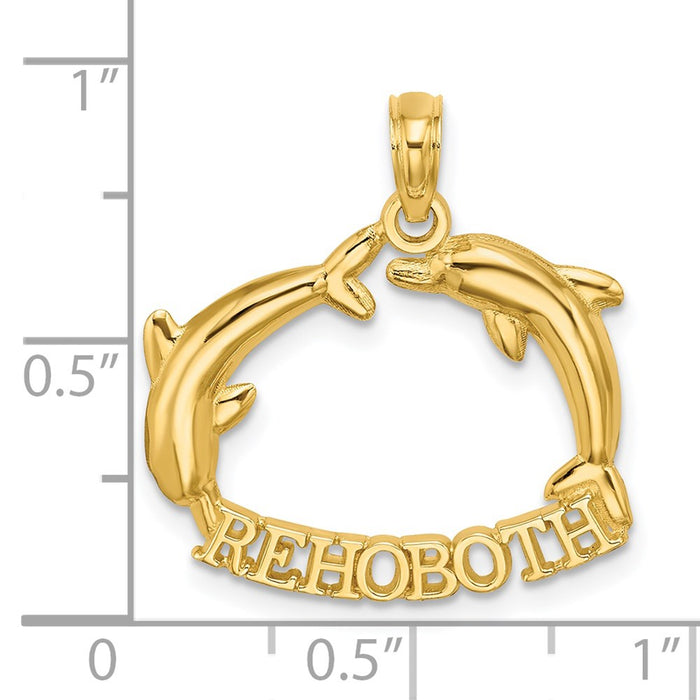 Million Charms 14K Yellow Gold Themed 2-D & Polished Rehoboth With Jumping Dolphins Charm