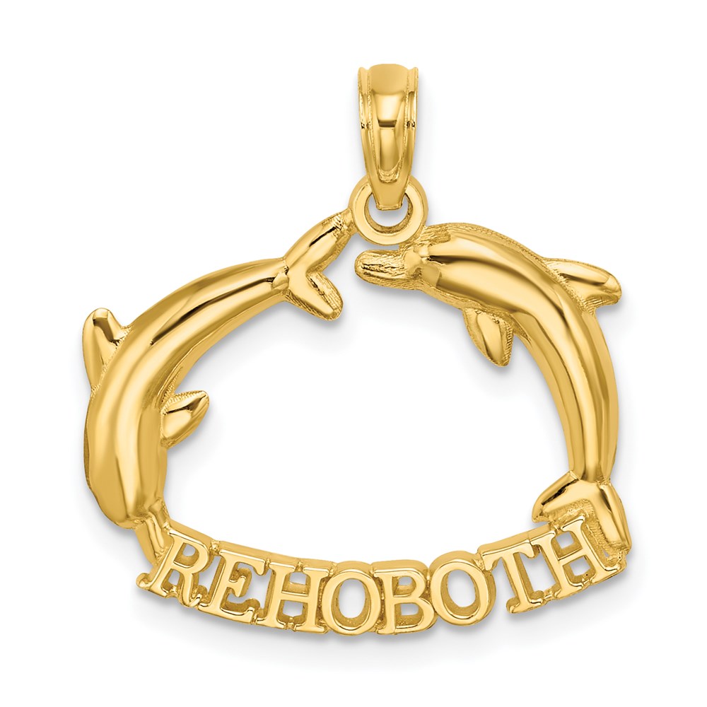 Million Charms 14K Yellow Gold Themed 2-D & Polished Rehoboth With Jumping Dolphins Charm