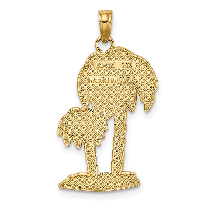 Million Charms 14K Yellow Gold Themed 2-D Textured Double Palm Trees Charm