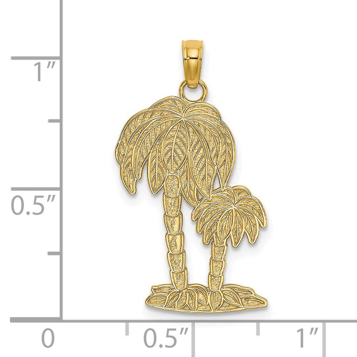 Million Charms 14K Yellow Gold Themed 2-D Textured Double Palm Trees Charm