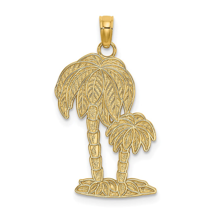 Million Charms 14K Yellow Gold Themed 2-D Textured Double Palm Trees Charm