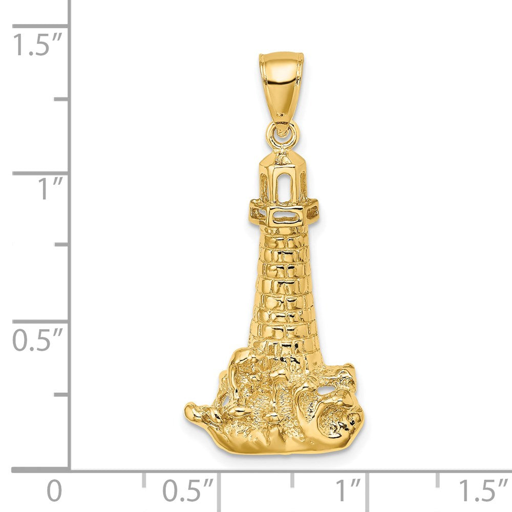 Million Charms 14K Yellow Gold Themed Lighthouse With Wave Charm