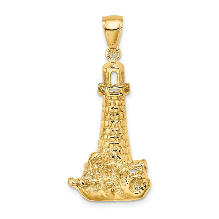 Million Charms 14K Yellow Gold Themed Lighthouse With Wave Charm
