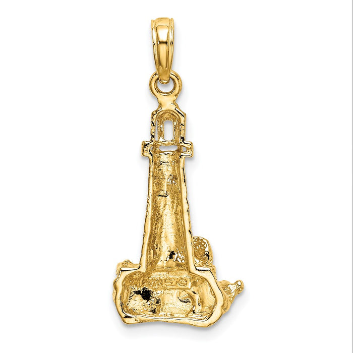 Million Charms 14K Yellow Gold Themed Lighthouse With Wave Charm