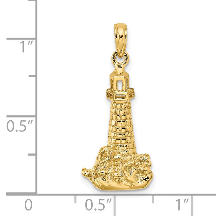 Million Charms 14K Yellow Gold Themed Lighthouse With Wave Charm