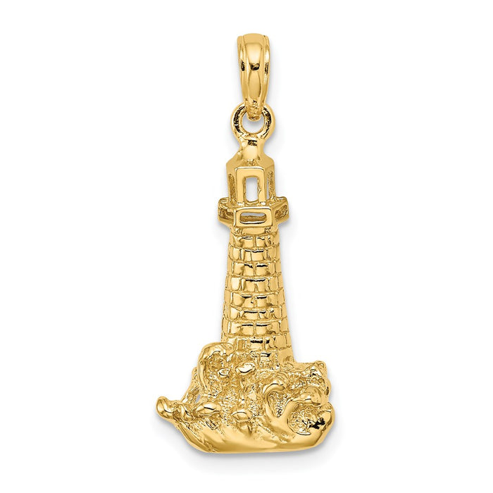 Million Charms 14K Yellow Gold Themed Lighthouse With Wave Charm